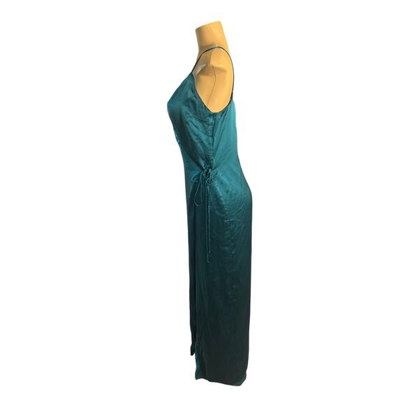 Women 6 Lurelly 100% Silk Wrap Tie Teal Green Maxi Dress Los Angeles Formal - Picture 4 of 7